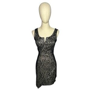 BCX Silver and Black Lace Overlay Mini Dress Size 3
